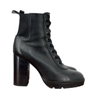Steve Madden Revolve Latch Combat Boot Leather Women's 9 Black Lace Up Platform